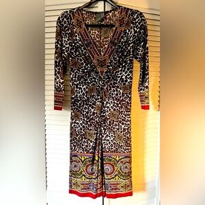 Muse leopard print V-Neck Sundress with Cuffed Sleeves